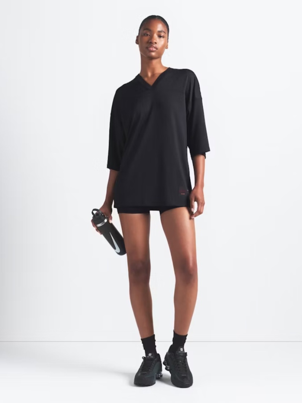 Nike X SKIMS Airy V-Neck Oversized Top Obsidian Black Womens XS